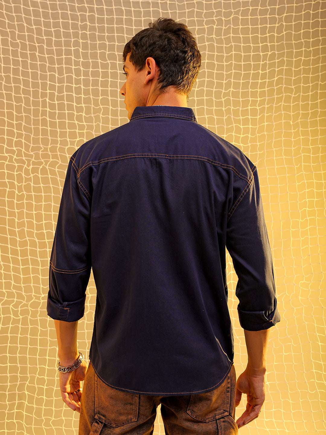 Shop Mens Navy Regular Solid Sulphur Streetwear Shirt Online.