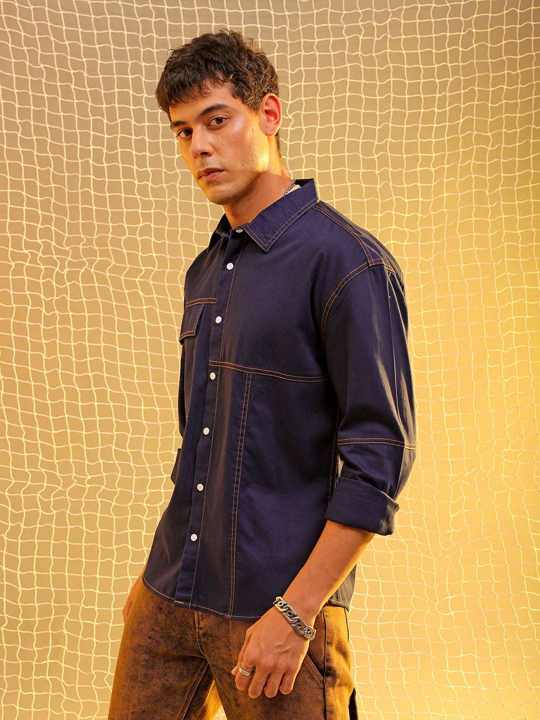 Shop Mens Navy Regular Solid Sulphur Streetwear Shirt Online.