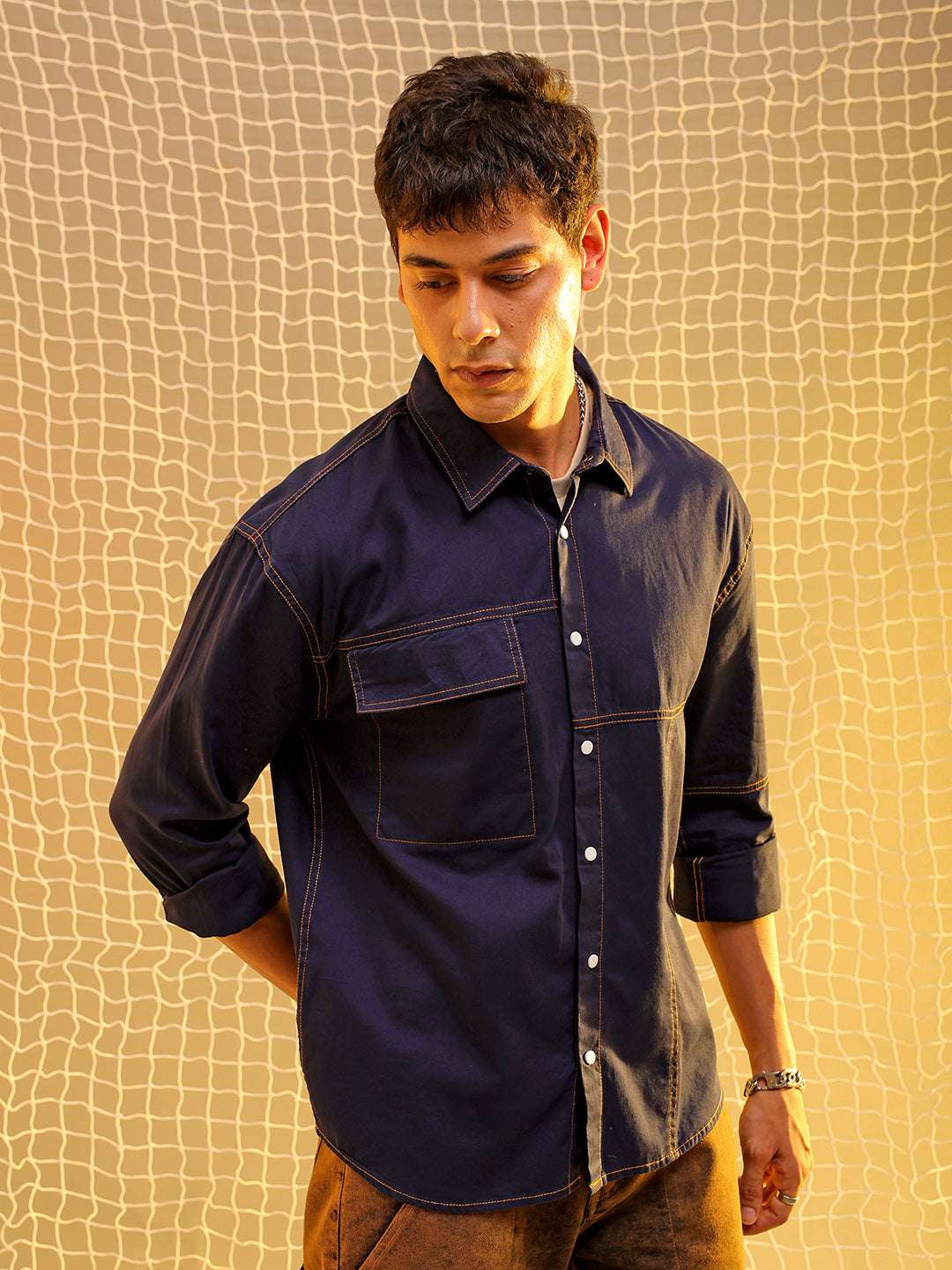 Shop Mens Navy Regular Solid Sulphur Streetwear Shirt Online.