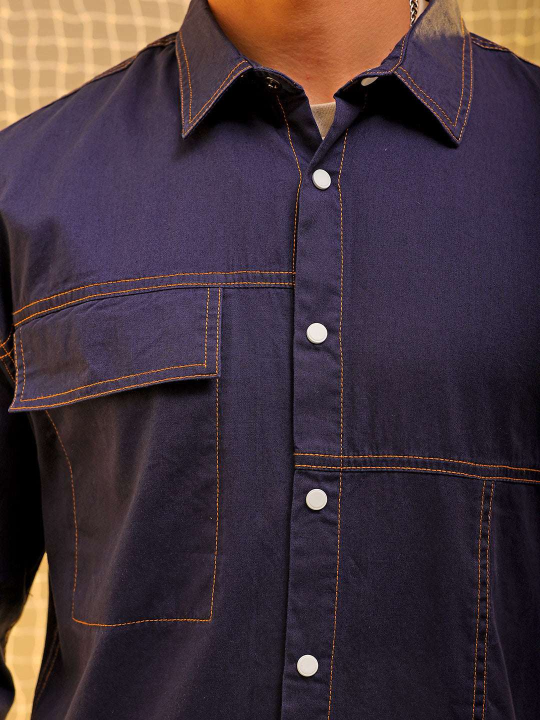 Shop Mens Navy Regular Solid Sulphur Streetwear Shirt Online.