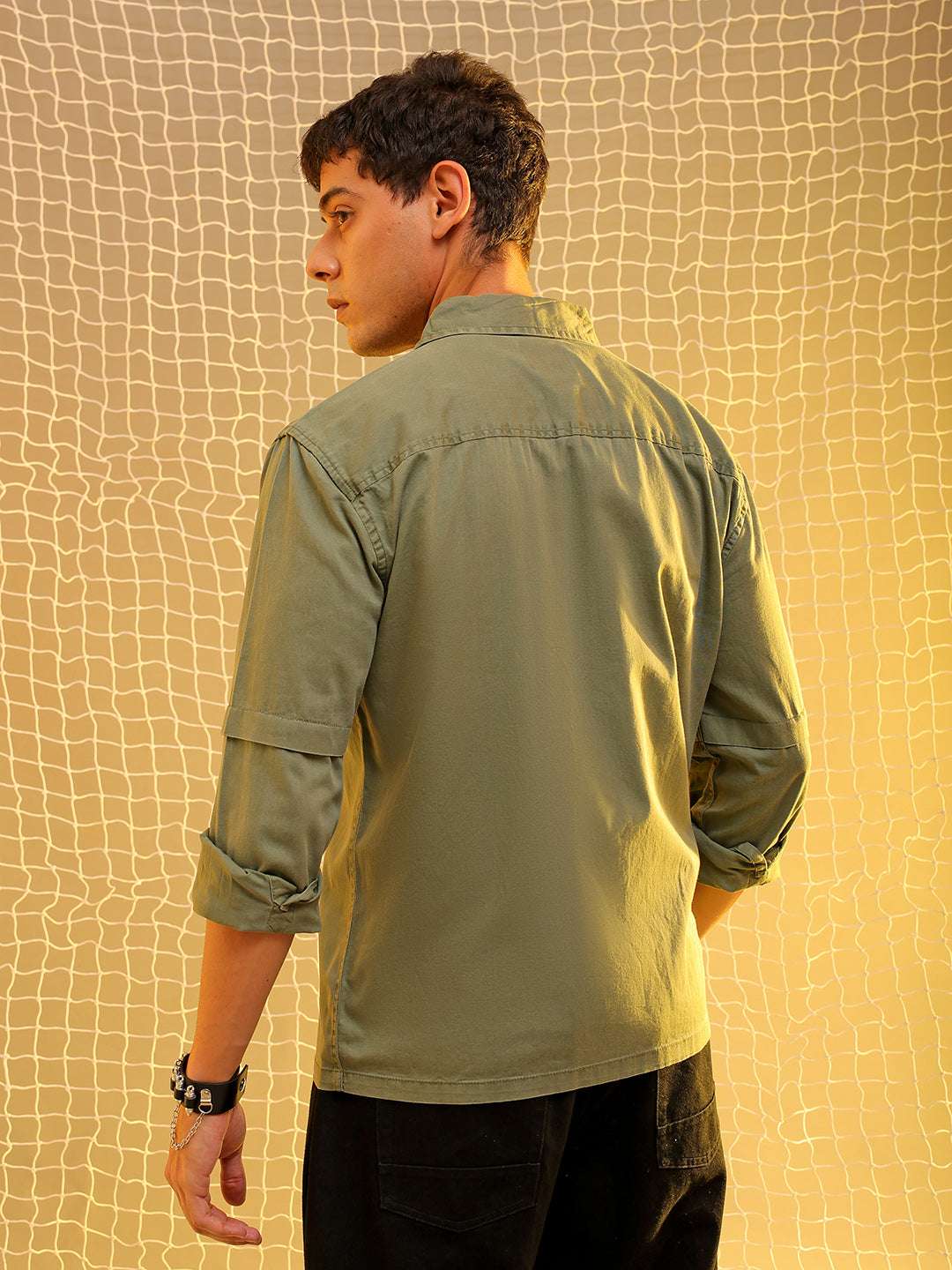 Shop Mens Olive Regular Solid Sulphur Streetwear Shirt Online.