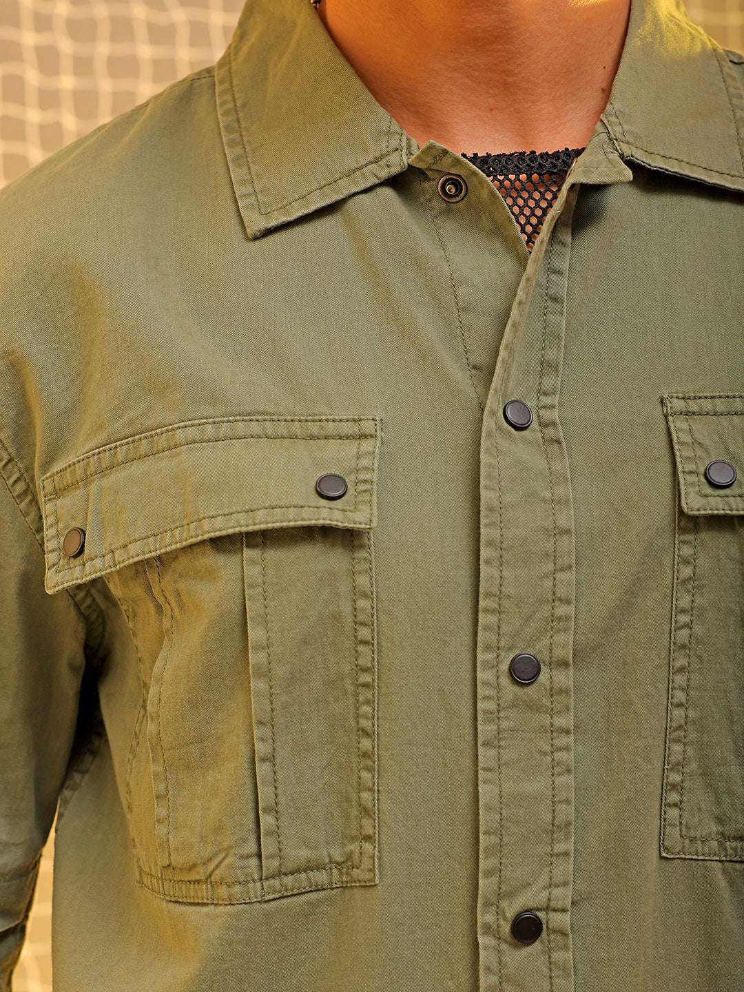 Shop Mens Olive Regular Solid Sulphur Streetwear Shirt Online.