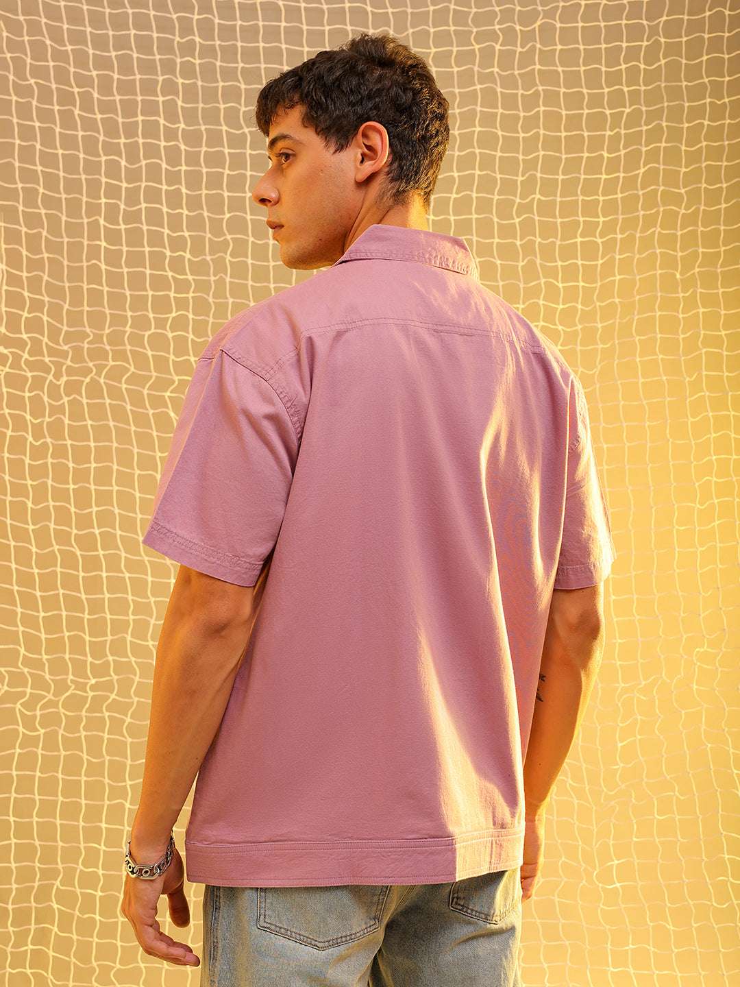 Shop Mens Pink Boxy Solid Sulphur Streetwear Shirt Online.