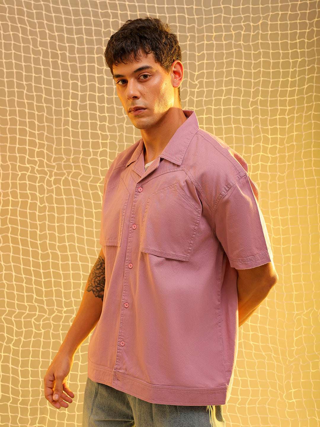 Shop Mens Pink Boxy Solid Sulphur Streetwear Shirt Online.