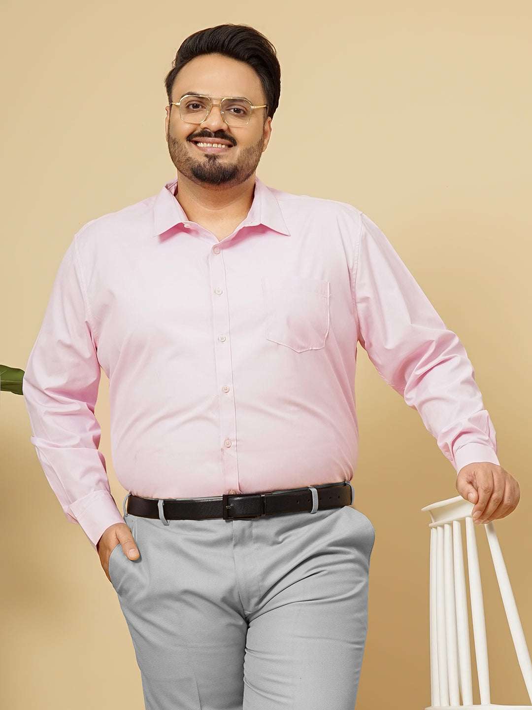 Shop Men's Pink Plus Size Solid Formal Shirt Online.