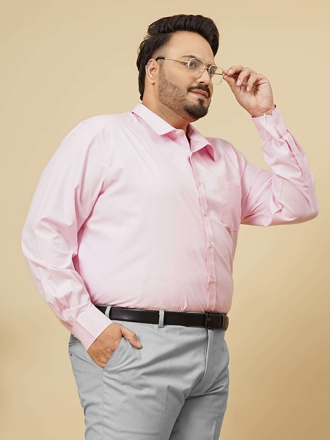 Shop Men's Pink Plus Size Solid Formal Shirt Online.