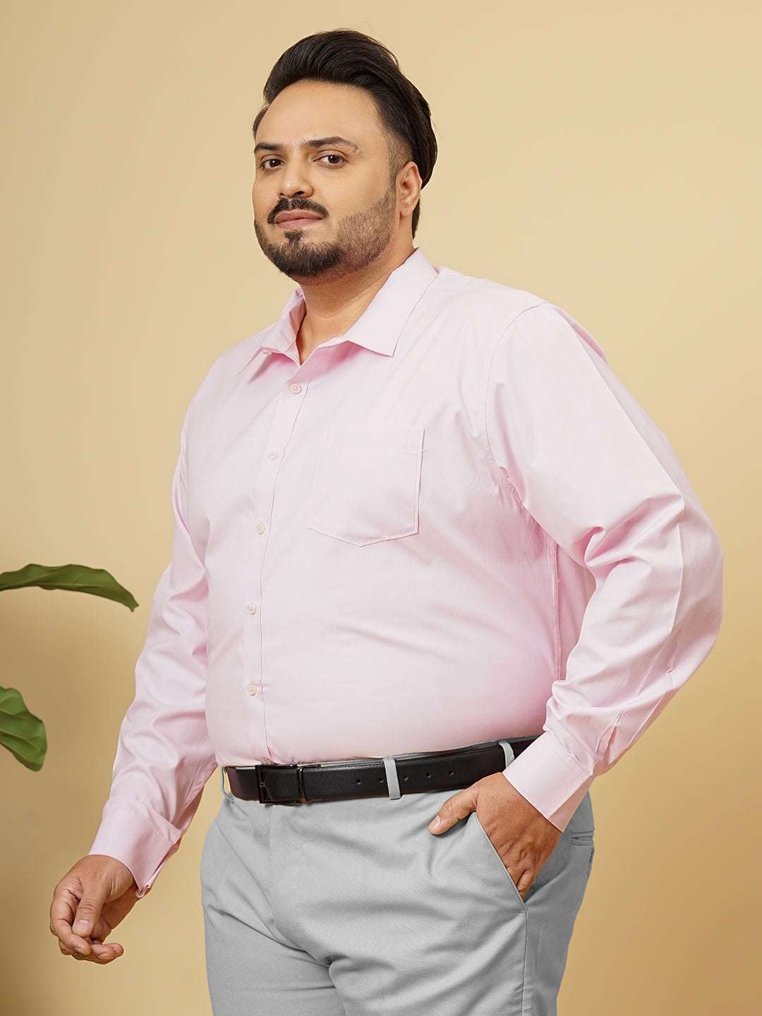 Shop Men's Pink Plus Size Solid Formal Shirt Online.