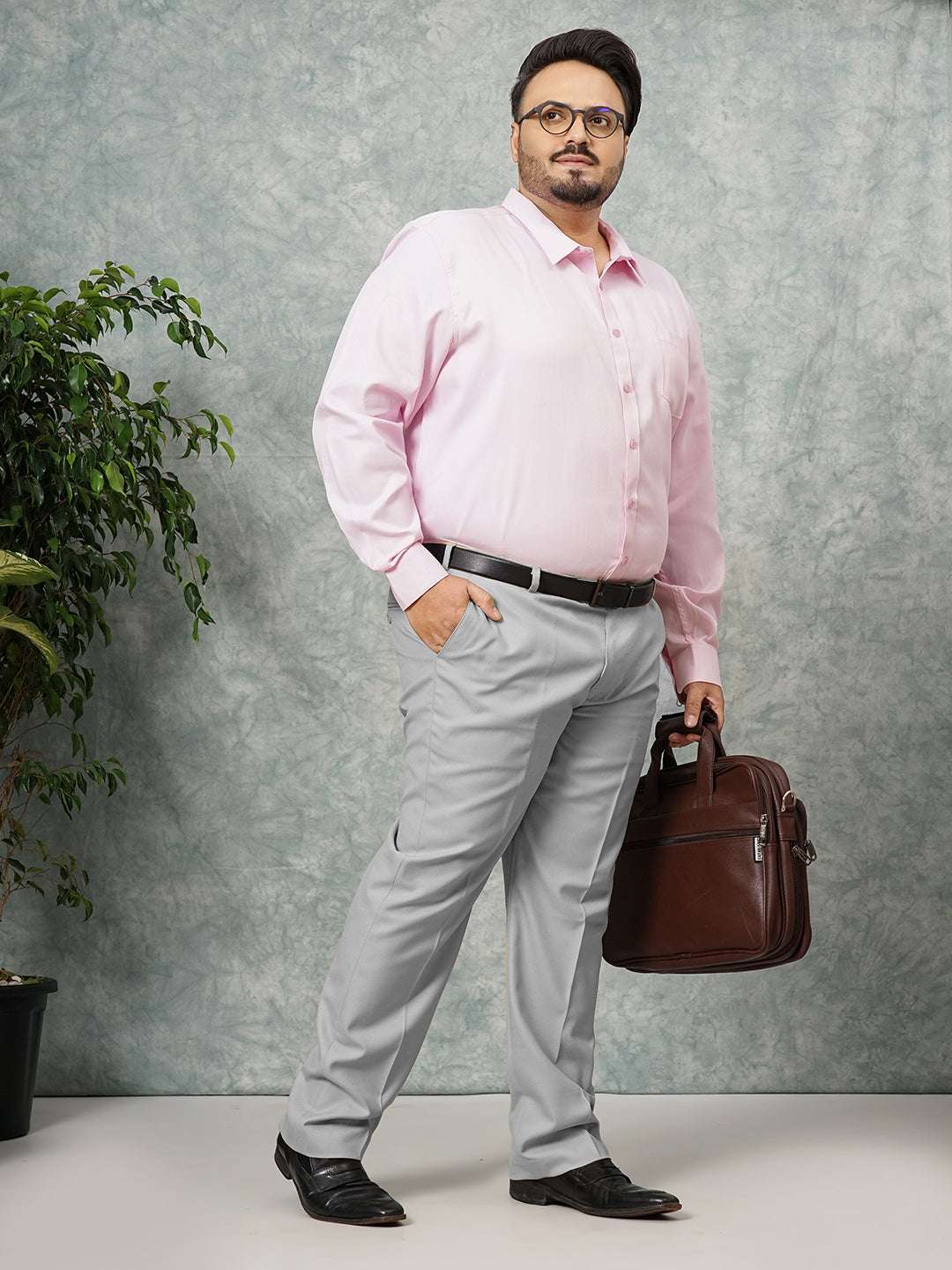 Shop Men's Pink Plus Size Solid Formal Shirt Online.