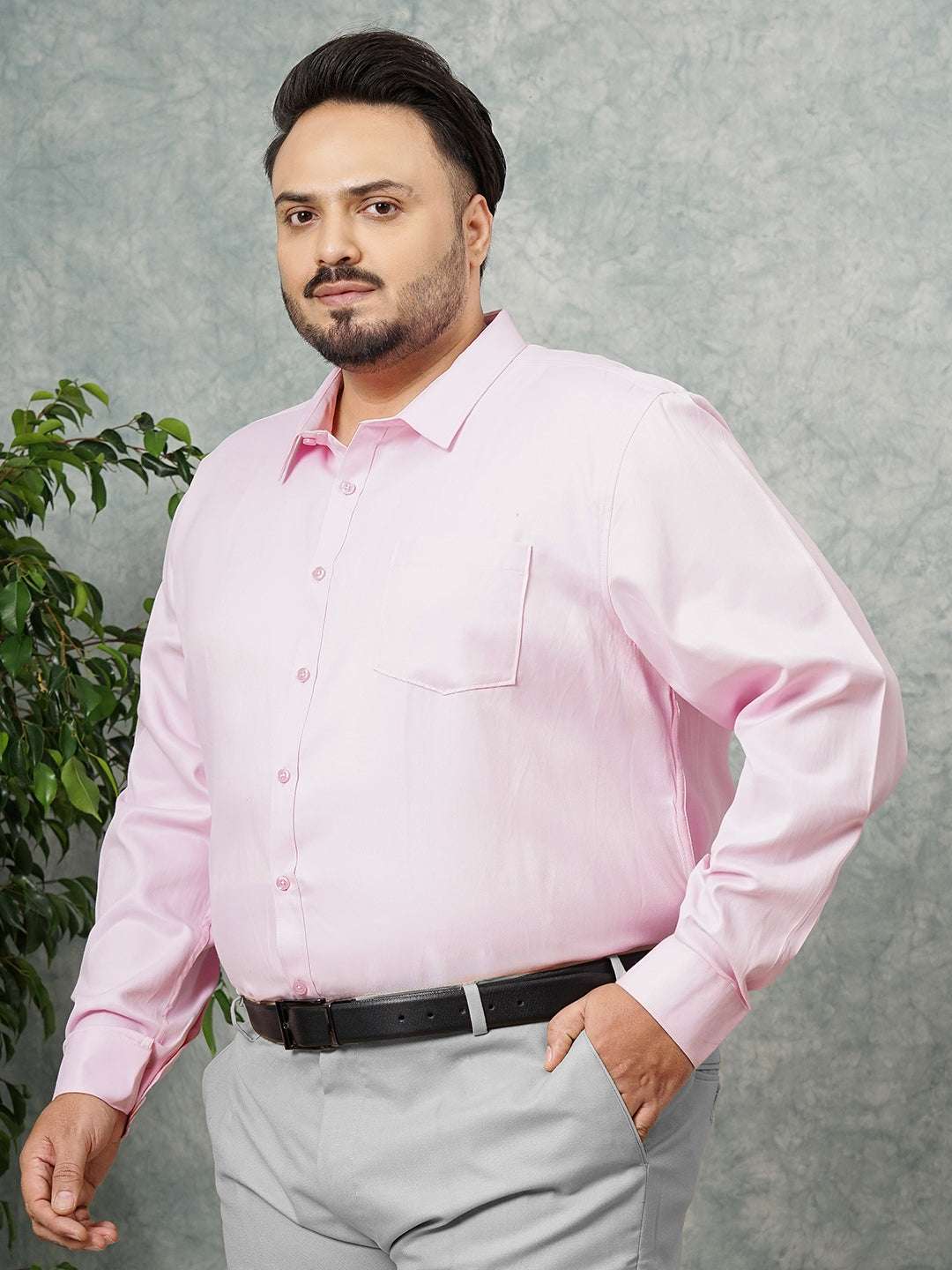 Shop Men's Pink Plus Size Solid Formal Shirt Online.