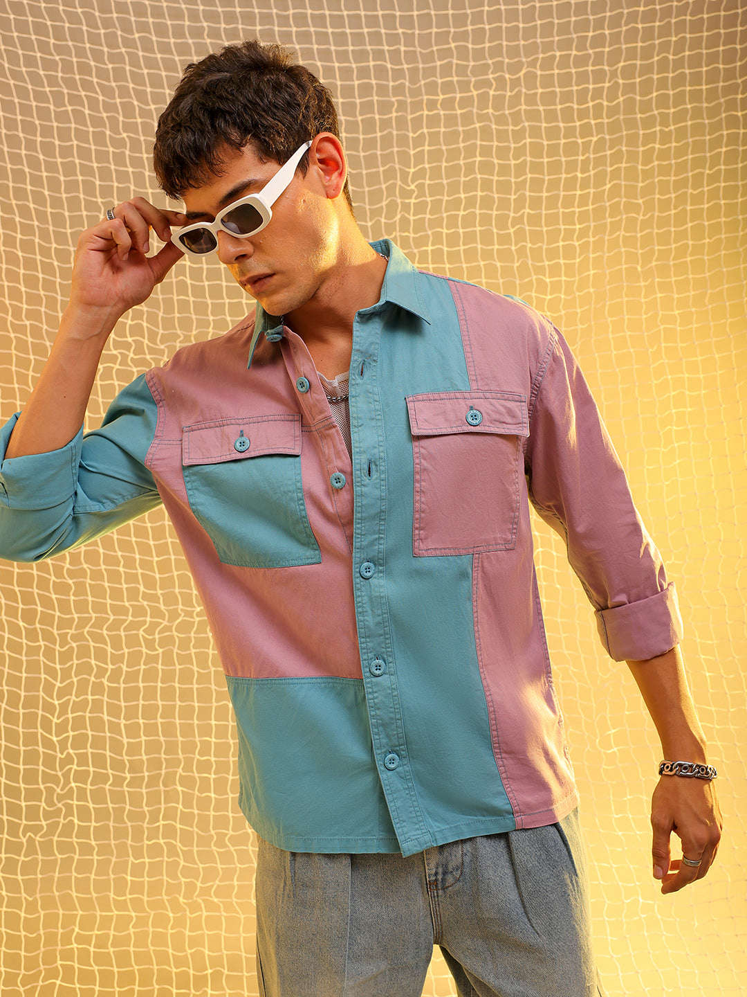 Shop Mens Pink Regular Solid Sulphur Streetwear Shirt Online.