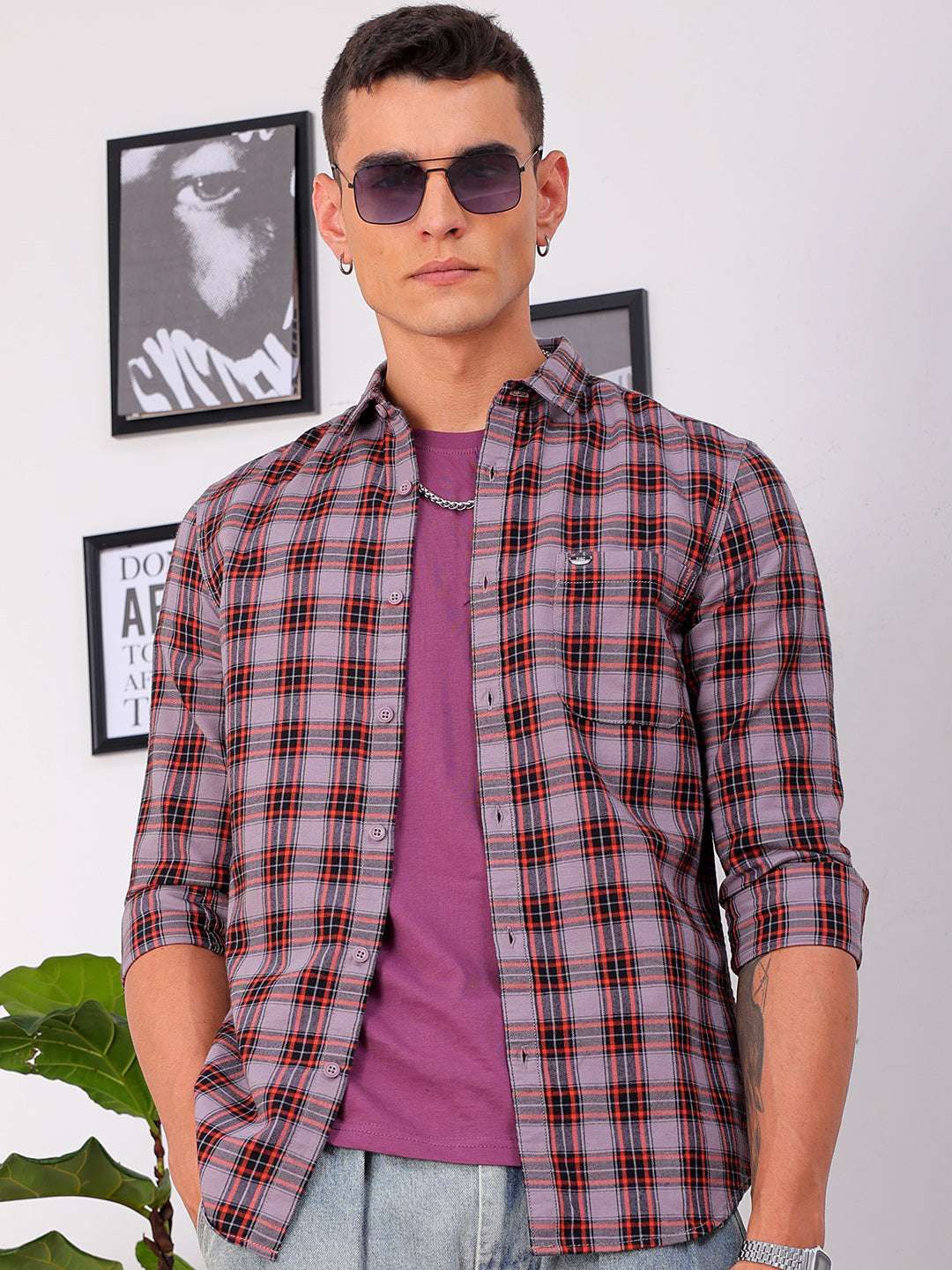 Shop Men's Checked Slim Fit Shirt Online.