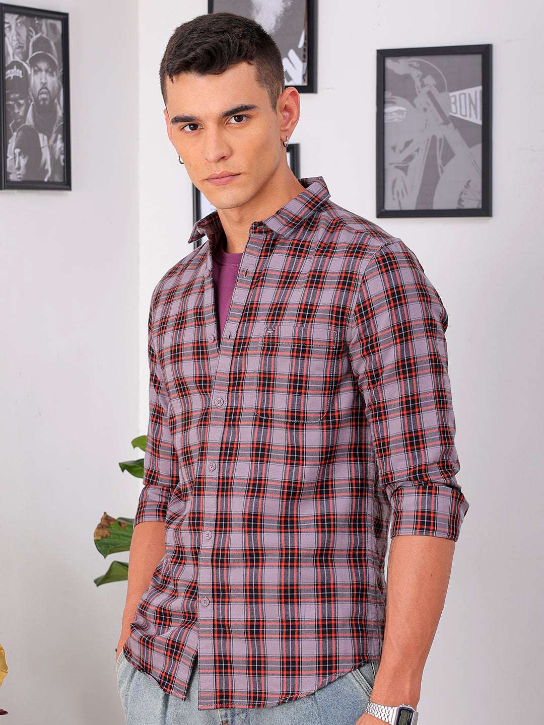 Shop Men's Checked Slim Fit Shirt Online.