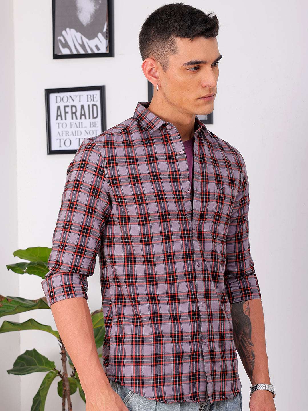 Shop Men's Checked Slim Fit Shirt Online.