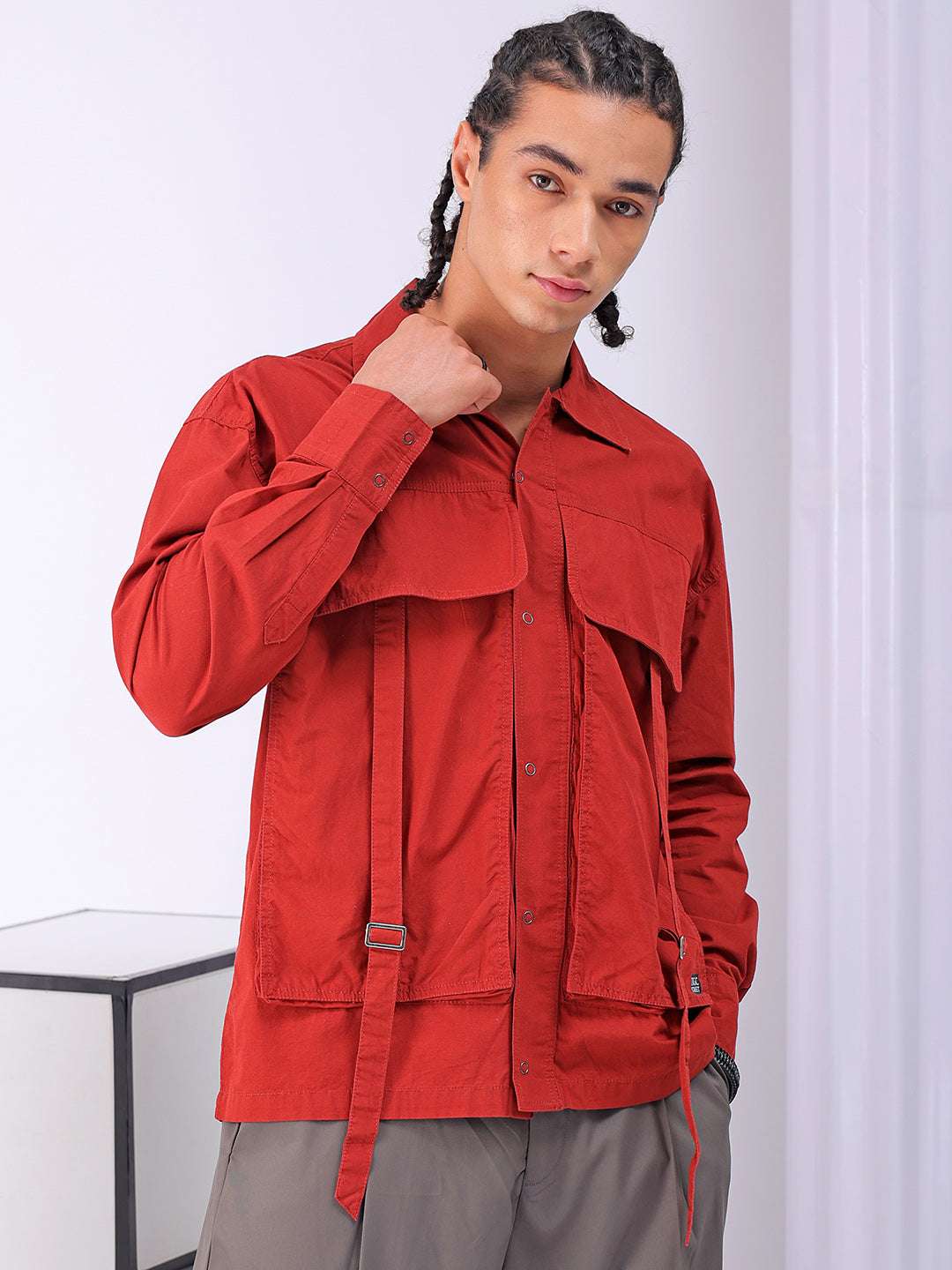 Shop Men's Rust Boxy Fit Solid Streetwear Utility Shirt Online.