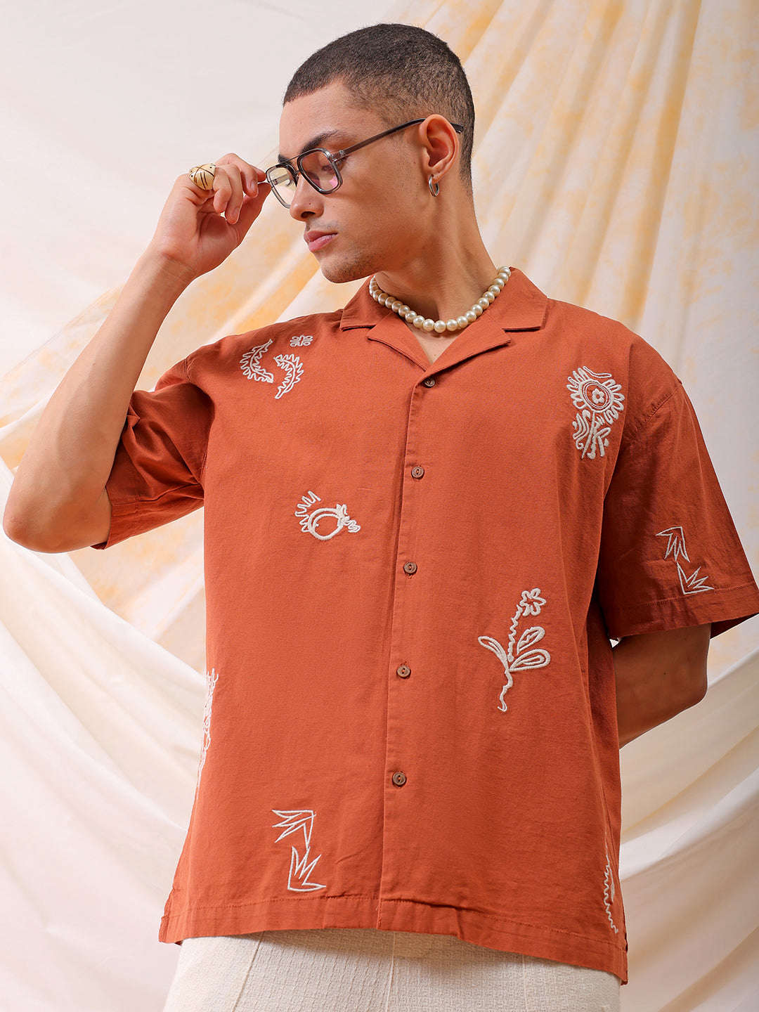 Shop Men Embroidered Relaxed Fit Resort Wear Shirt Online.