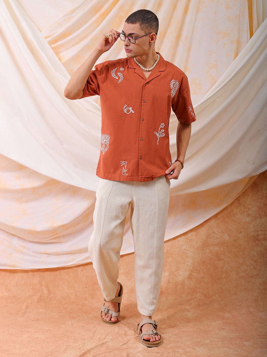 Shop Men Embroidered Relaxed Fit Resort Wear Shirt Online.