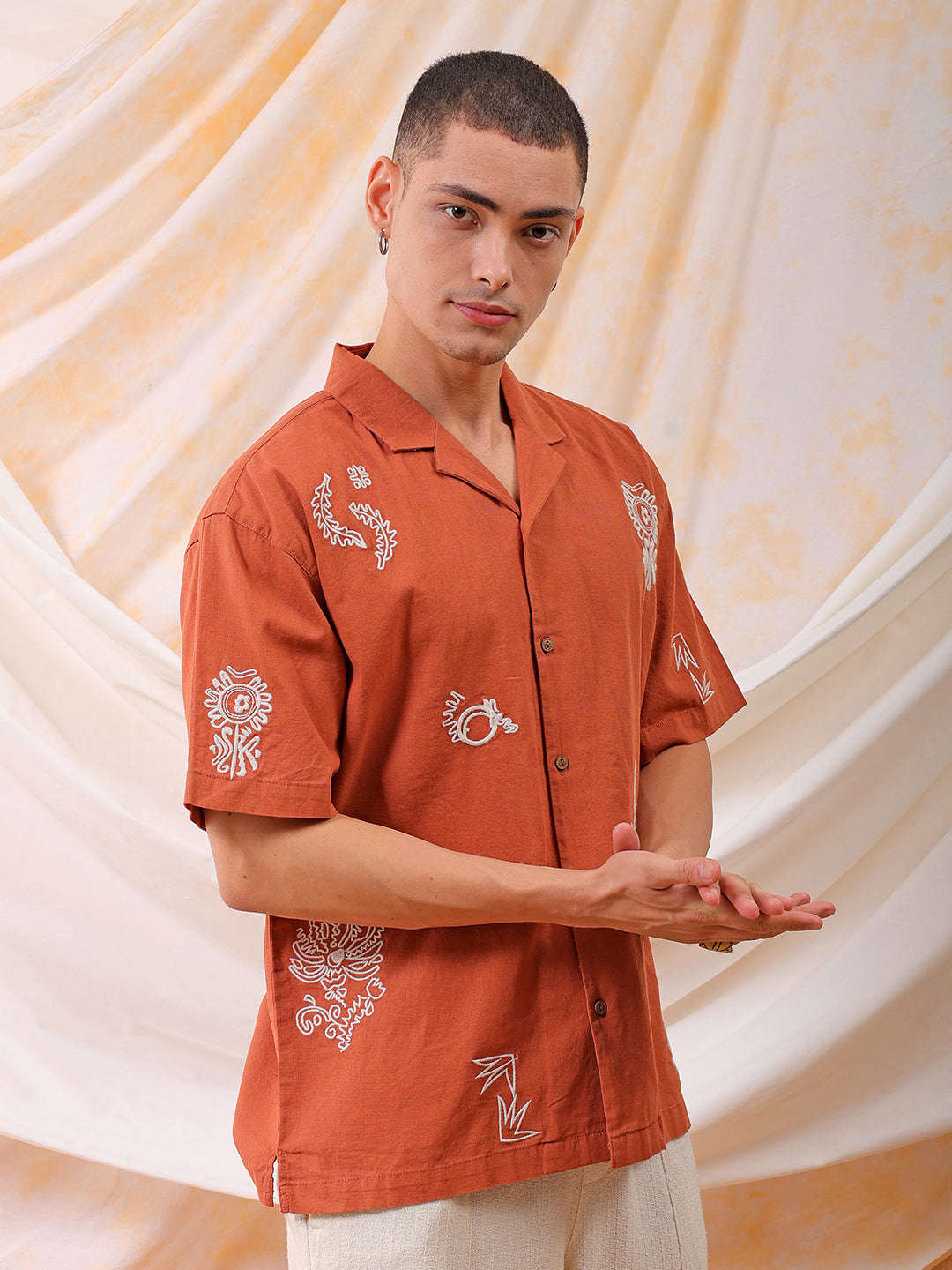 Shop Men Embroidered Relaxed Fit Resort Wear Shirt Online.