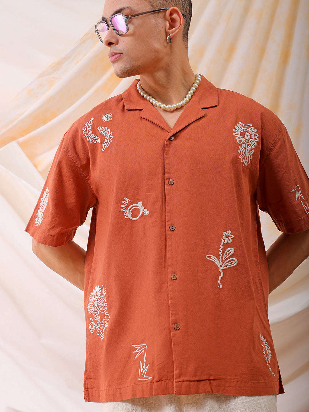 Shop Men Embroidered Relaxed Fit Resort Wear Shirt Online.