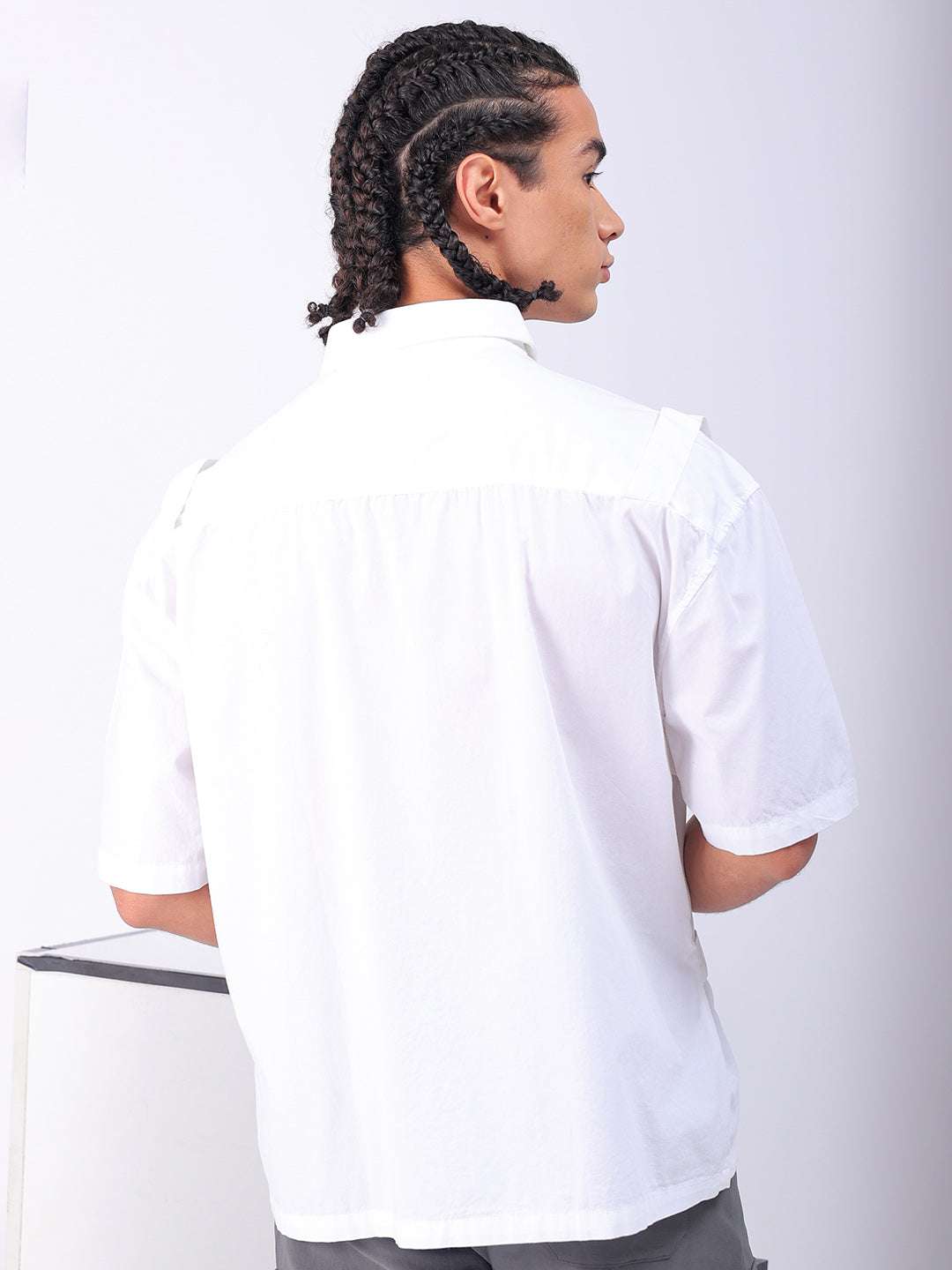 Shop Men's White Boxy Fit Solid Streetwear Utility Shirt Online.