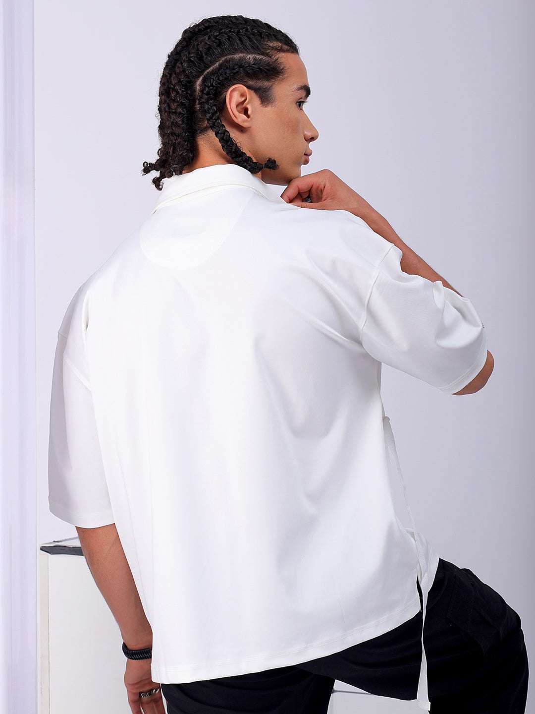 Shop Men's White Boxy Fit Solid Streetwear Utility Shirt Online.