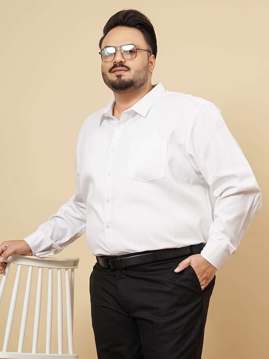 Shop Men's White Plus Size Solid Formal Shirt Online.