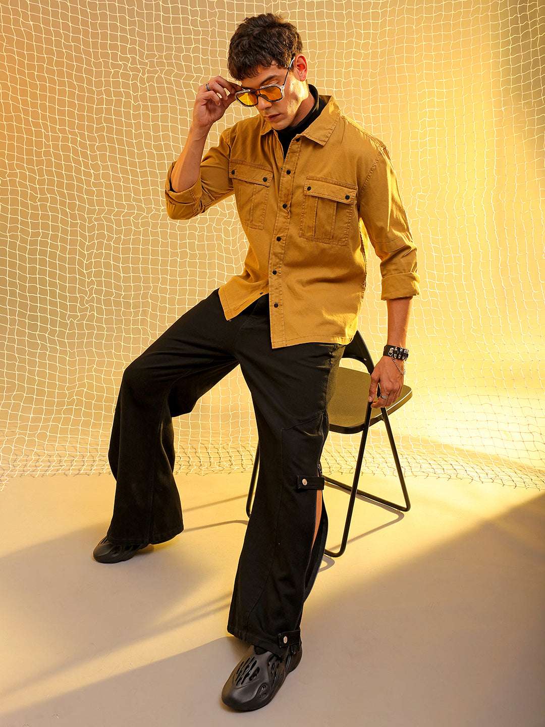 Shop Mens Yellow Regular Solid Sulphur Streetwear Shirt Online.