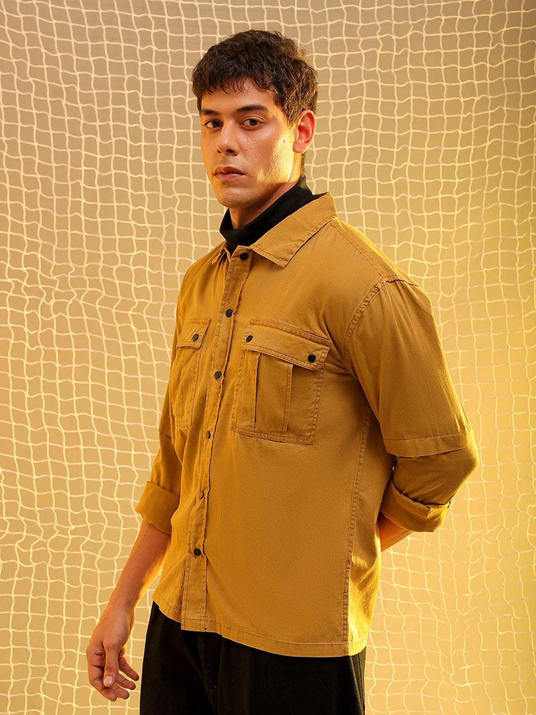 Shop Mens Yellow Regular Solid Sulphur Streetwear Shirt Online.