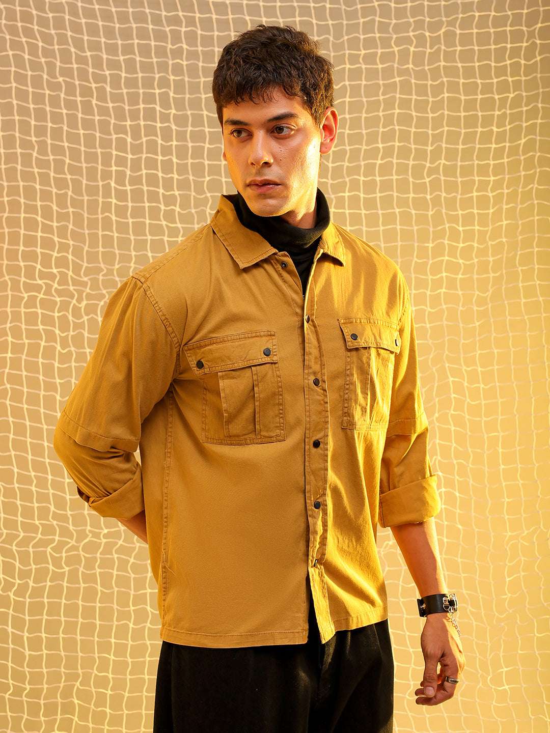 Shop Mens Yellow Regular Solid Sulphur Streetwear Shirt Online.