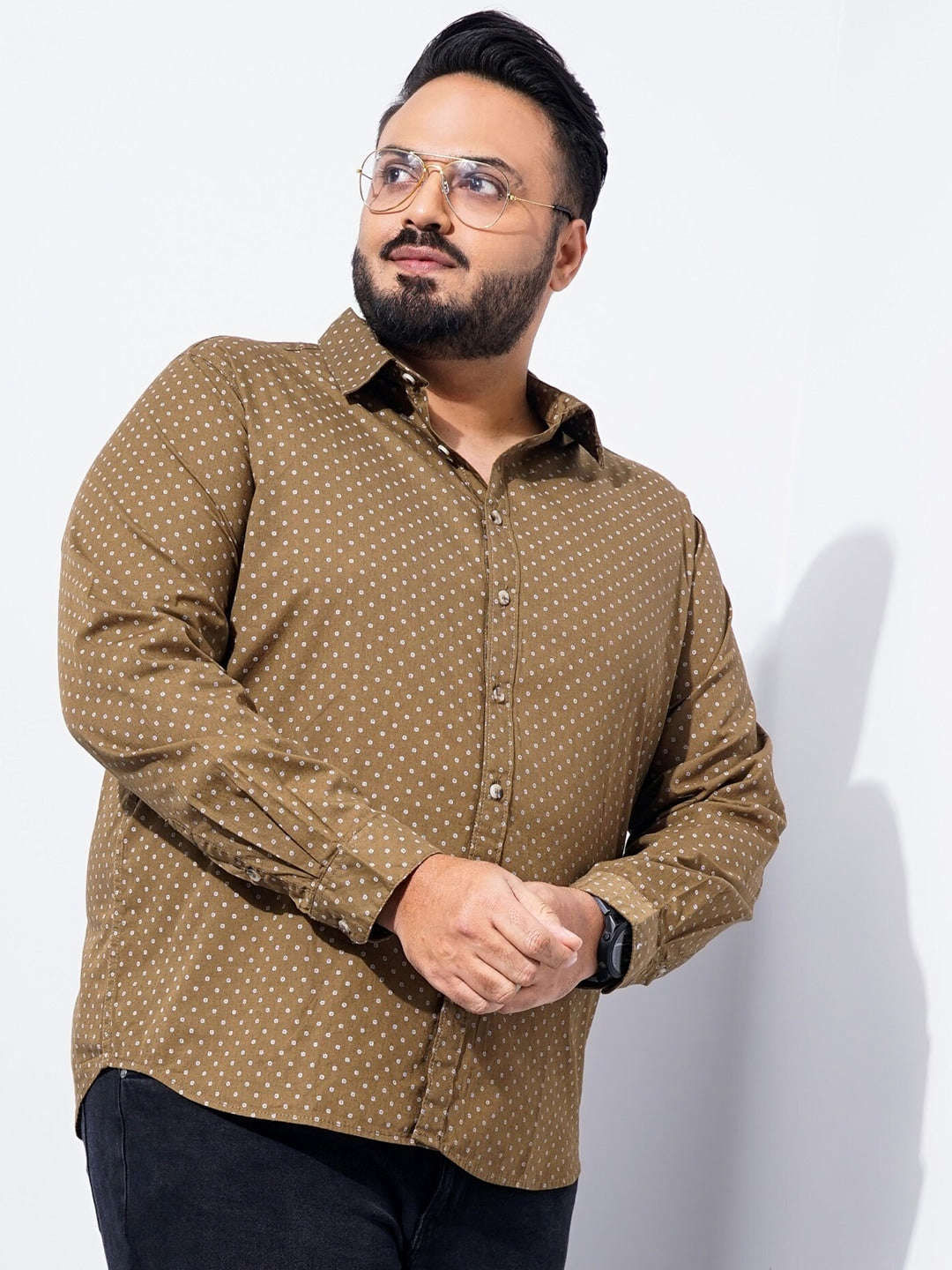 Shop Men Plus Size Ditsy Printed Shirt Online.