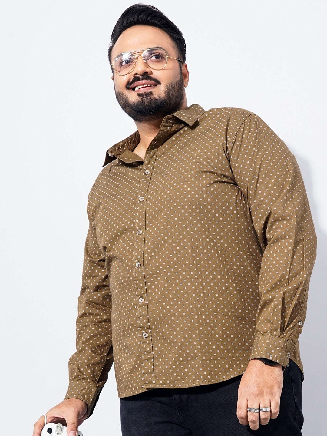 Shop Men Plus Size Ditsy Printed Shirt Online.