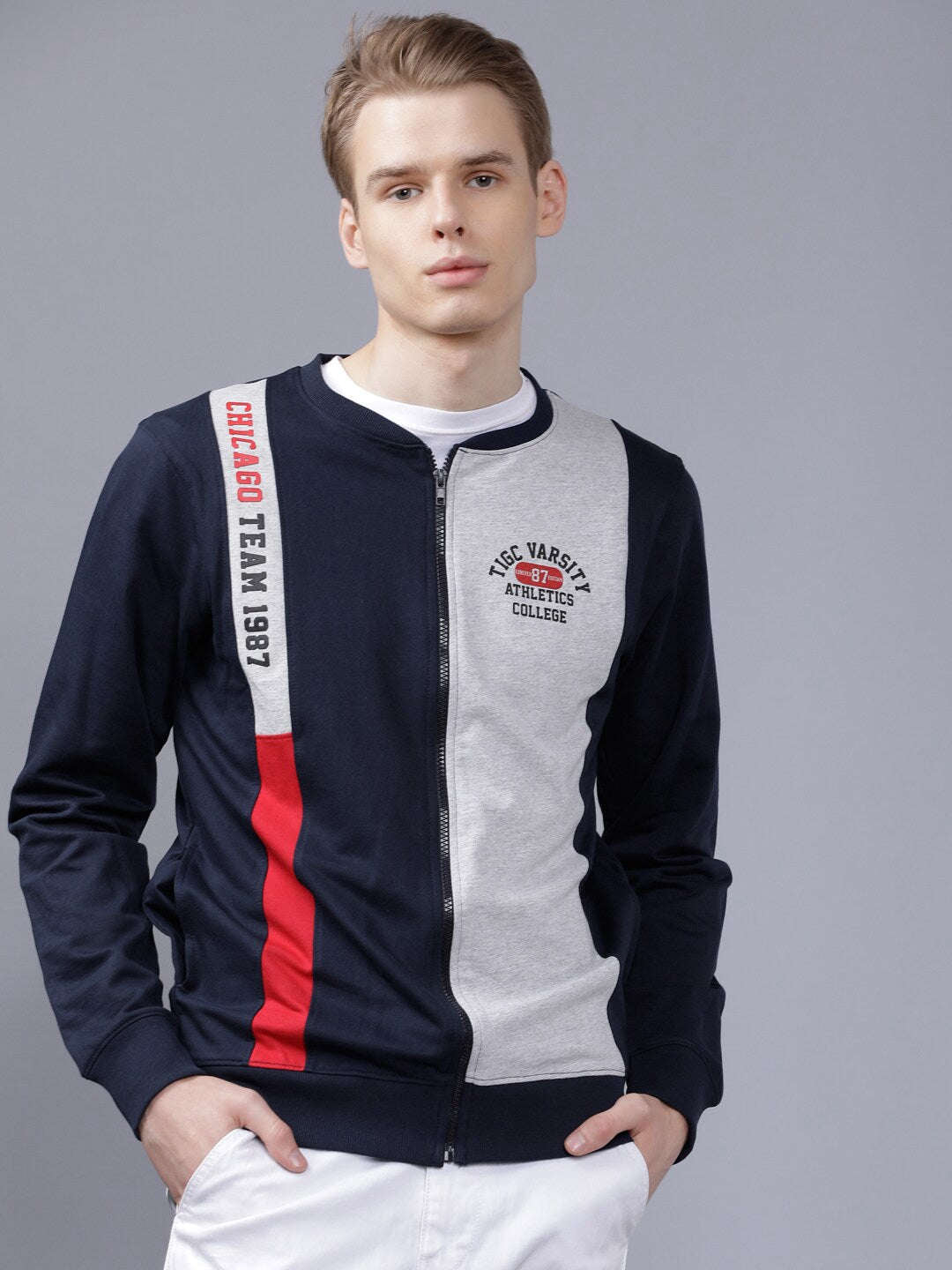 Shop Men Baseball Collar Sweatshirt Online.