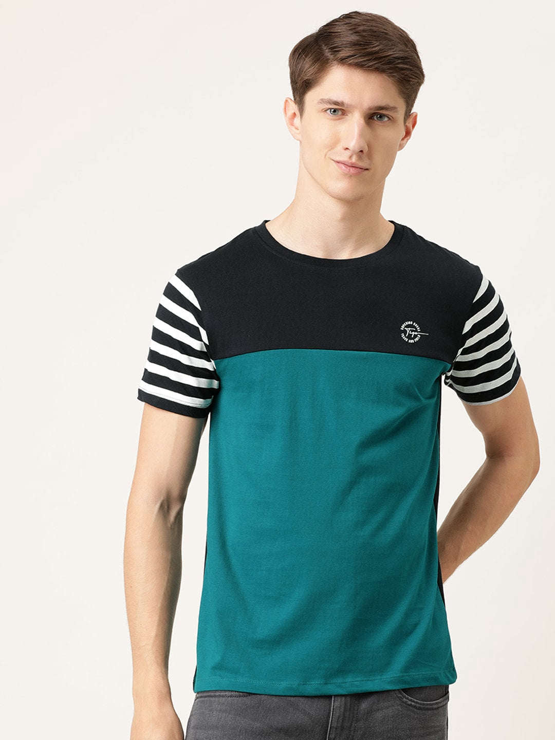 Shop Men Colourblocked TShirt Online.