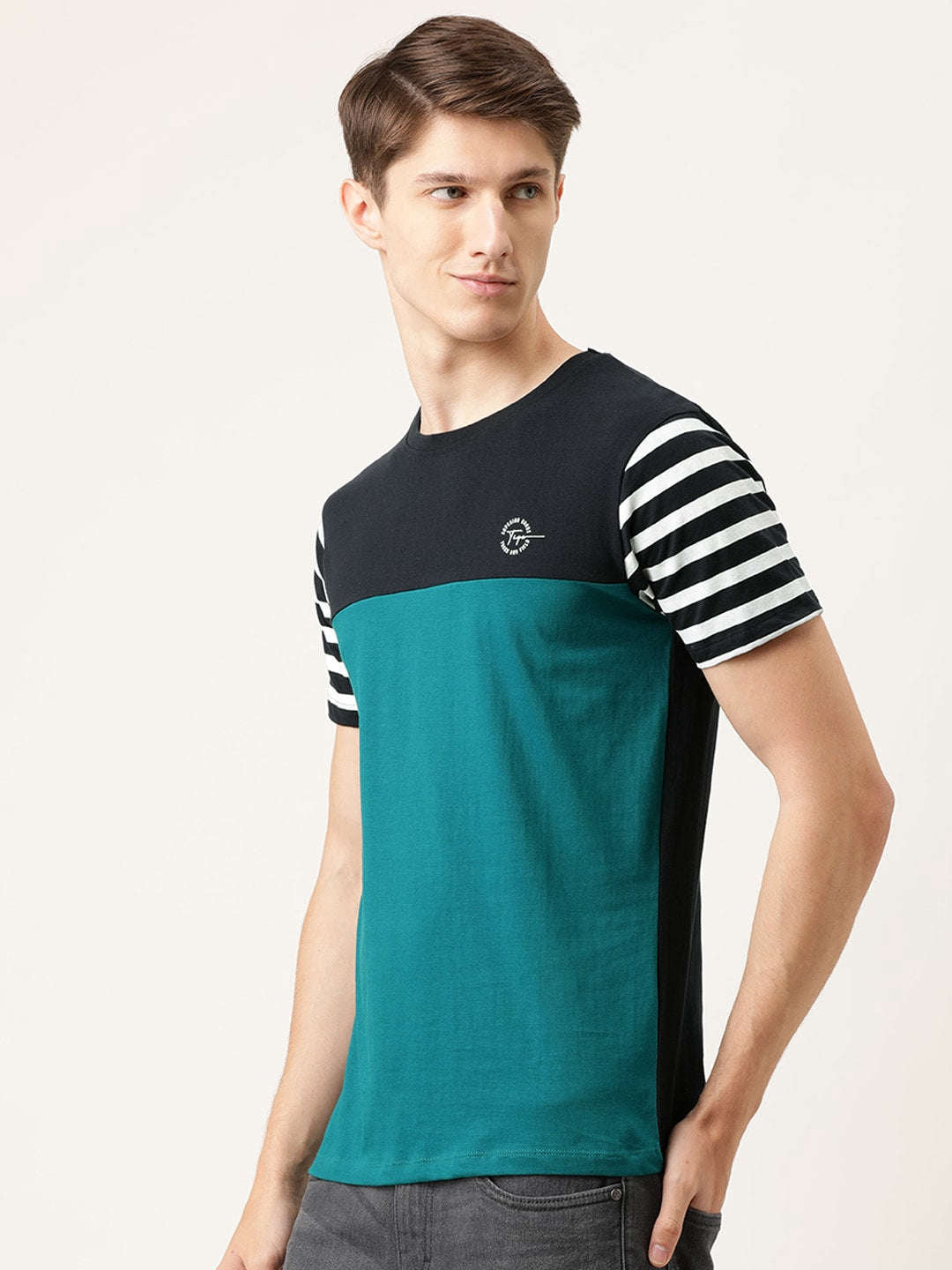 Shop Men Colourblocked TShirt Online.