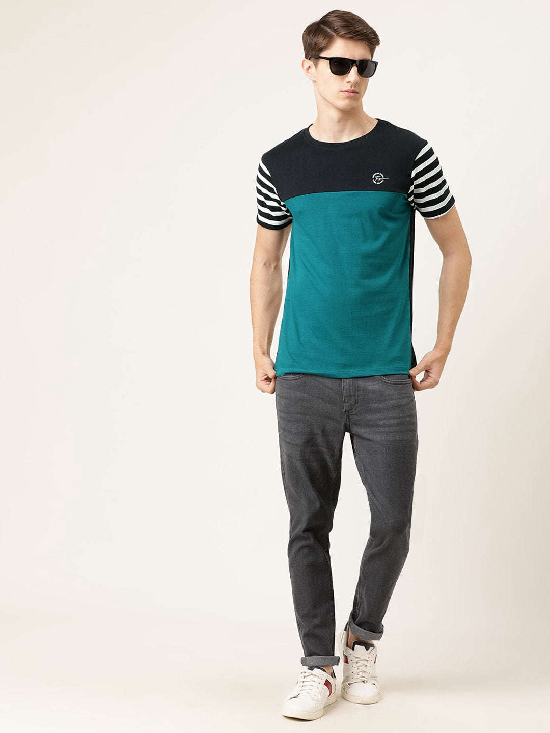 Shop Men Colourblocked TShirt Online.