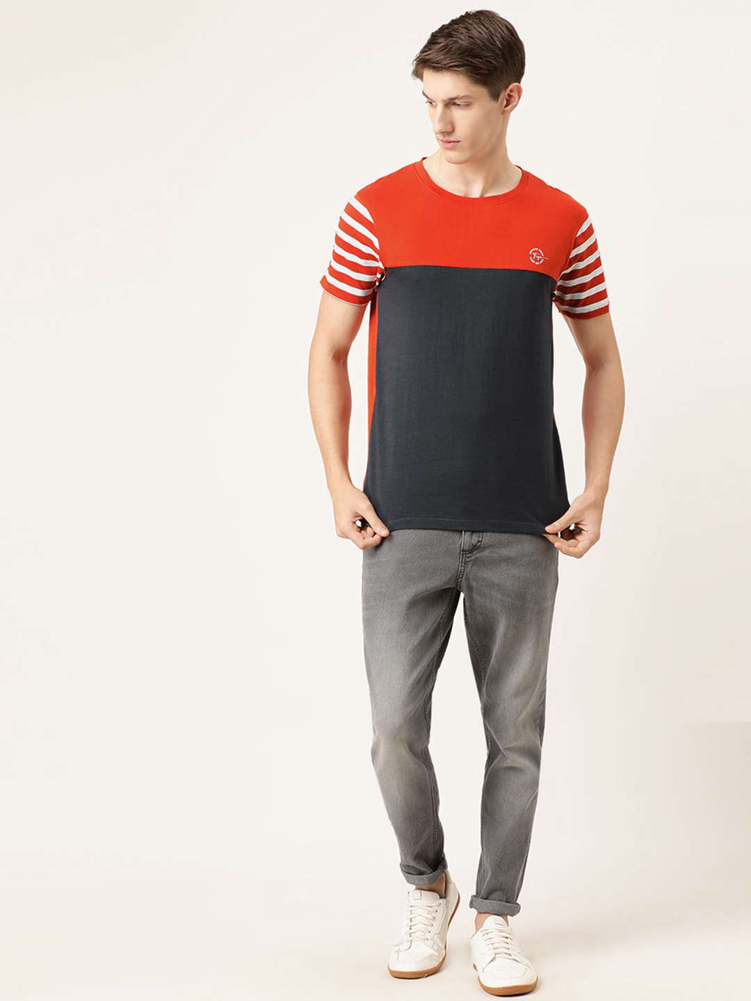 Shop Men Colourblocked TShirt Online.