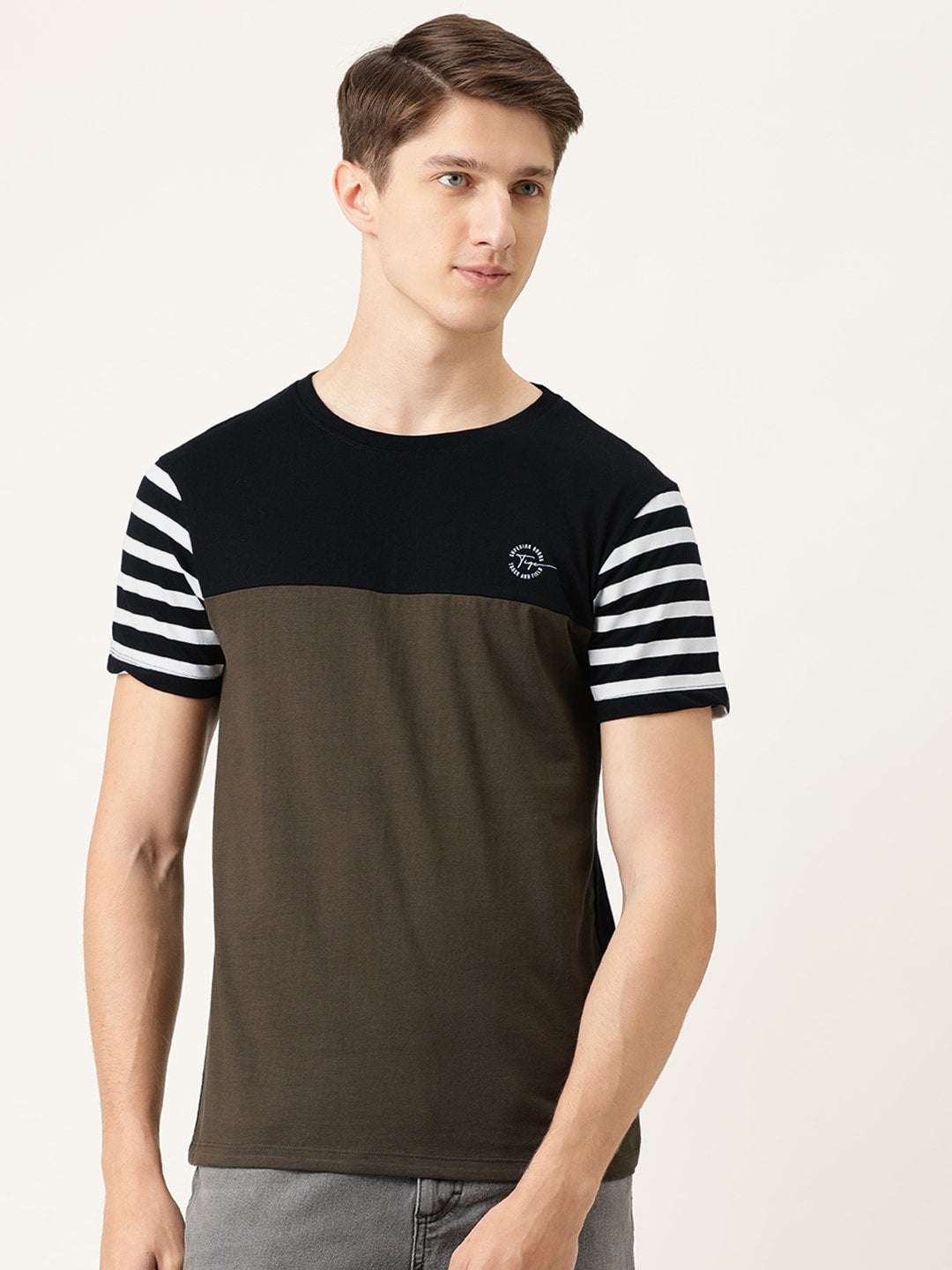 Shop Men Colourblocked TShirt Online.