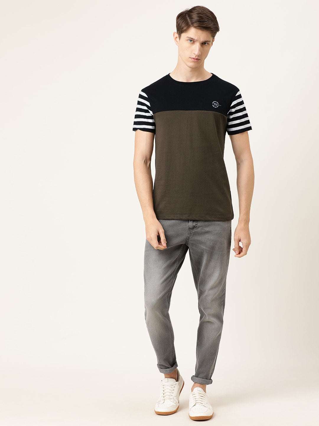 Shop Men Colourblocked TShirt Online.