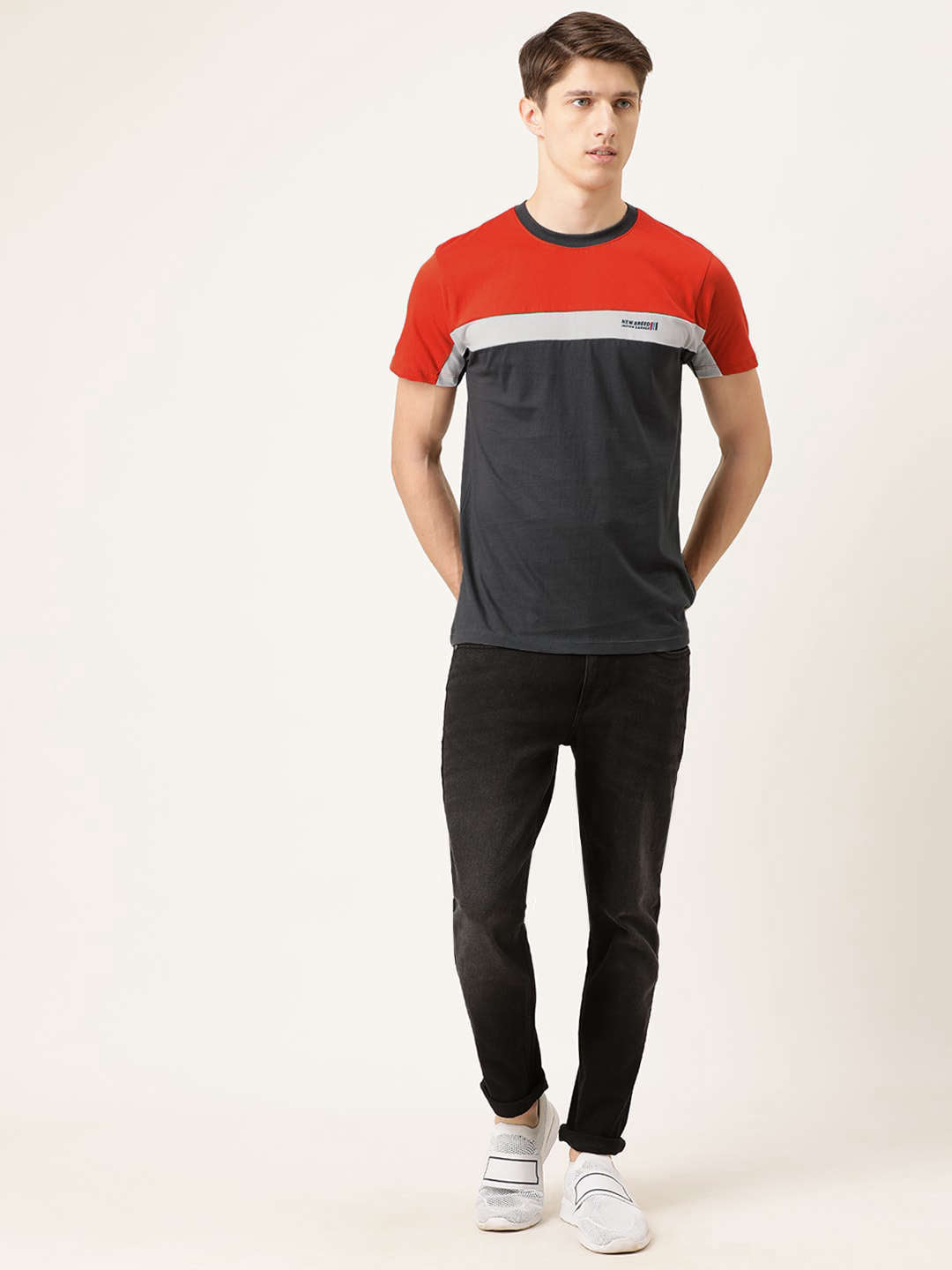 Shop Men Colourblocked TShirt Online.