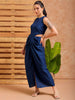 Shop Women's Blue Fit and Flare Solid Partywear Cut Out Dress Online.