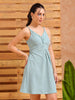 Shop Women's Blue Fit and Flare Textured Casual Slip Dress Online.