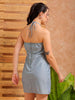 Shop Women's Blue Fitted Solid Casual Wrap Dress Online.