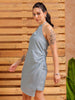 Shop Women's Blue Fitted Solid Casual Wrap Dress Online.