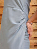 Shop Women's Blue Fitted Solid Casual Wrap Dress Online.