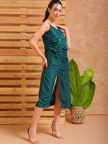 Shop Women's Green A Line Solid Casual Slip Dress Online.