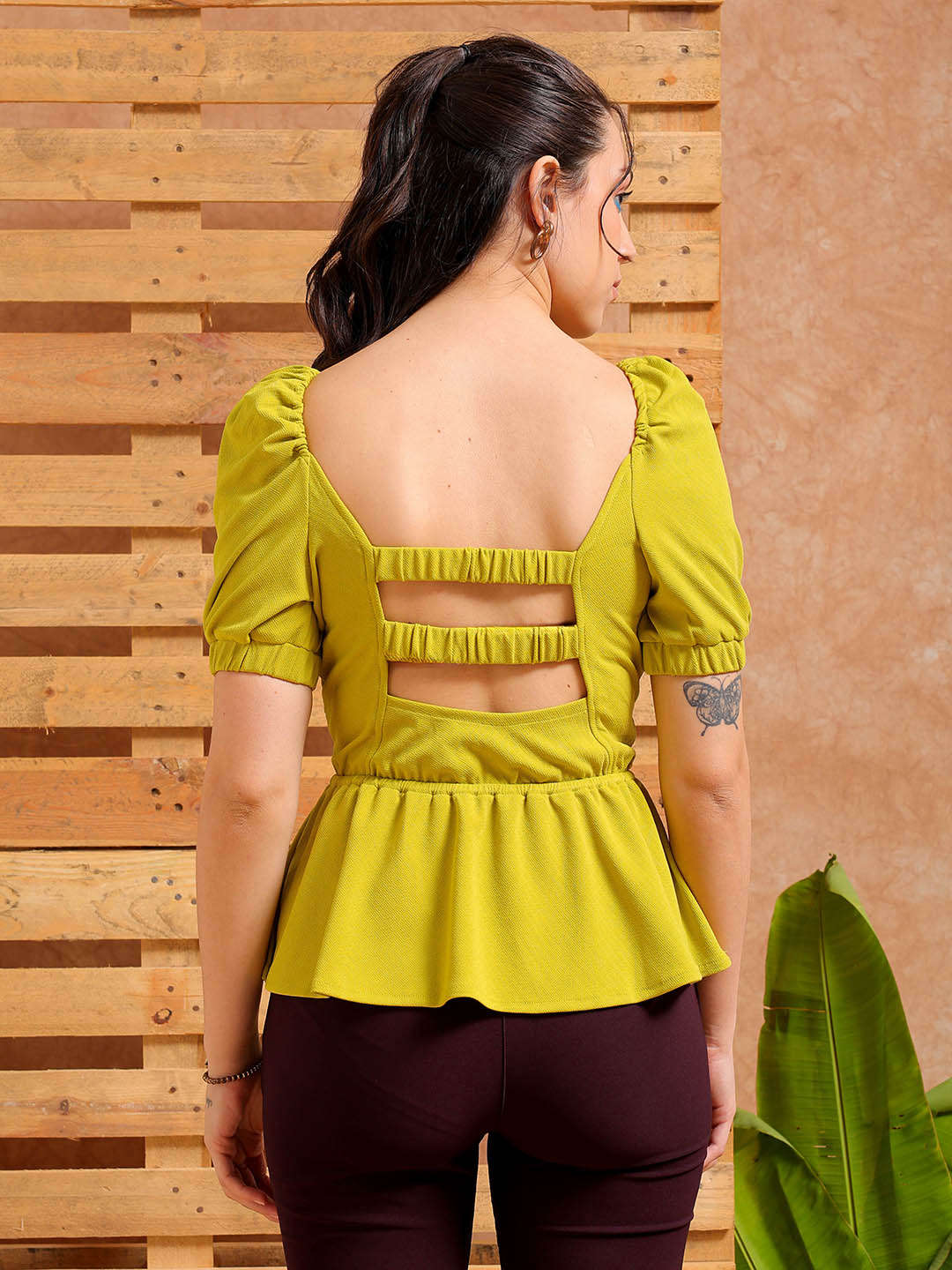 Shop Women's Green Fit and Flare Textured Peplum Top Online.