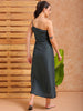 Shop Women's Green Fitted Solid Partywear One Shoulder Dress Online.