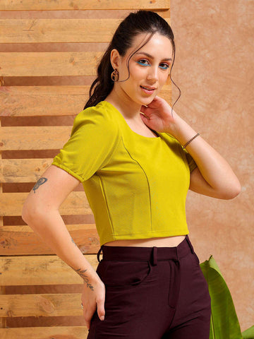 Shop Women's Green Fitted Textured Crop Top Online.