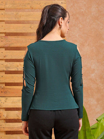Shop Women's Green Fitted Textured Regular Top Online.