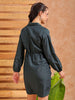 Shop Women's Green Regular Fit Solid Casual Ruched Dress Online.