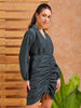 Shop Women's Green Regular Fit Solid Casual Ruched Dress Online.